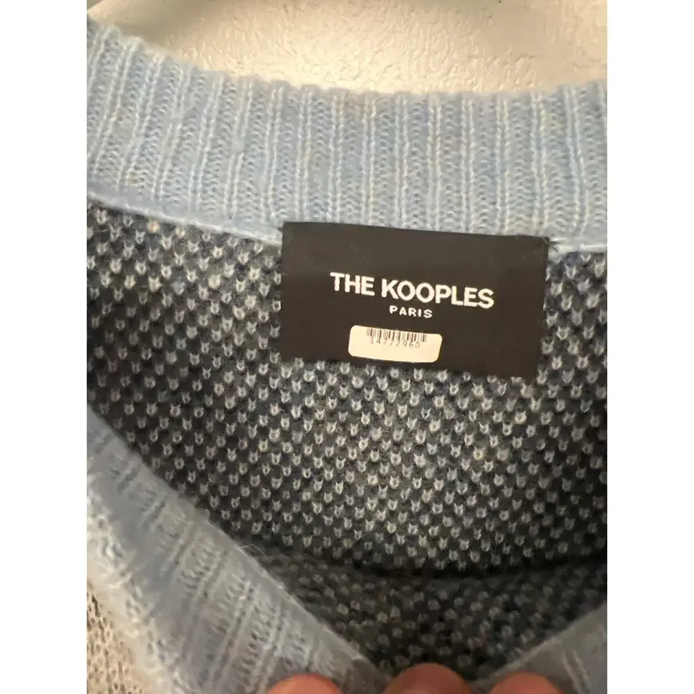The Kooples Sz 1/Small Blue Green Colorblock Abstract Crewneck Wool Sweater
